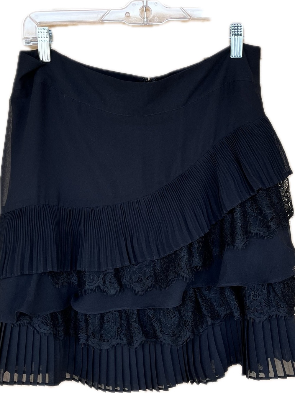 WHBM Skirt Black Chiffon Cascading 5 Tier Ruffles Flounce Zipper Mini Size 6